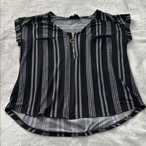 Elegant Black and White Striped Zipper Women’s Blouse Size Medium